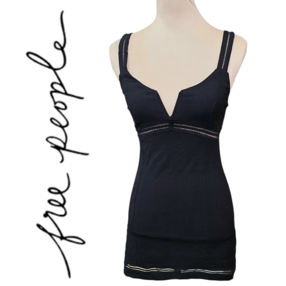 Free People Shimmy V-Neck Mini Dress Top Black Size XS